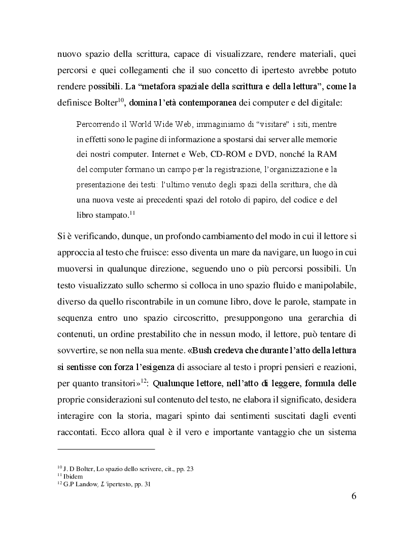 Estratto dalla tesi: Narrativa letteraria, ipertestualità, cultura digitale