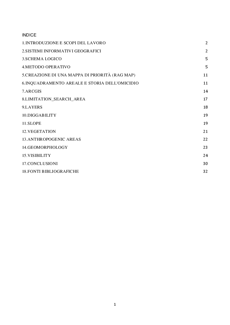 Indice della tesi: Realizzazione di una RAG MAP nel caso simulato di un omicidio., Pagina 1