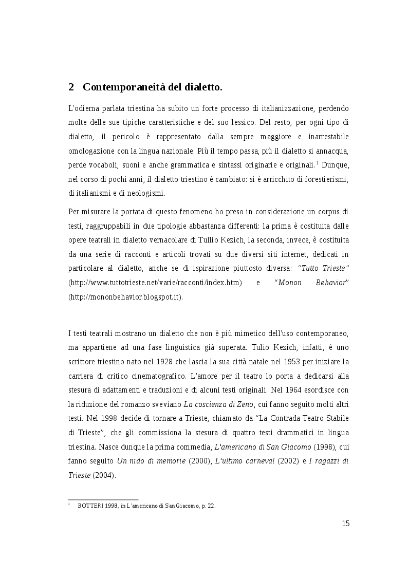Estratto dalla tesi: Il dialetto triestino a teatro e in letteratura. Spunti letterari per una caratterizzazione linguistica.