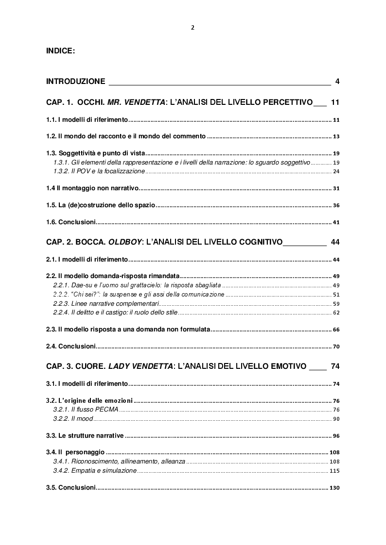 Indice della tesi: Il corpo dello spettatore nella Trilogia della Vendetta di Park Chan-wook, Pagina 1