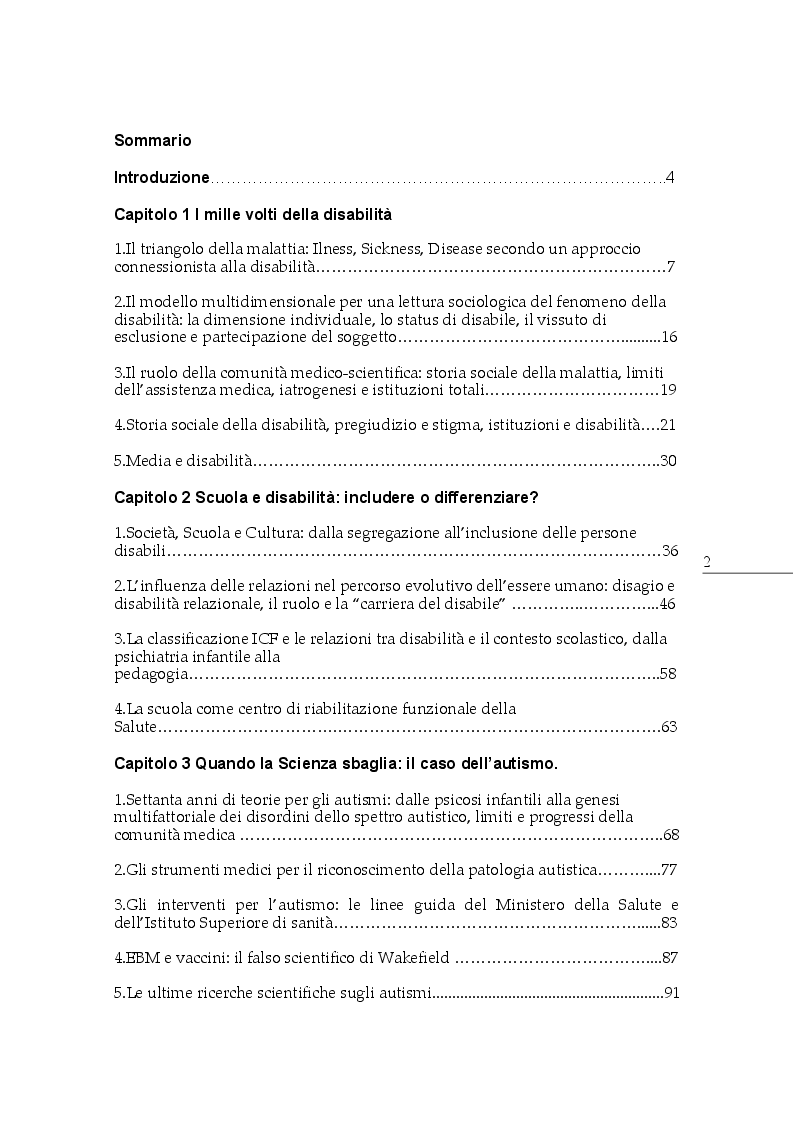 Indice della tesi: Prospettive sociologiche nei disturbi dello spettro autistico, Pagina 1