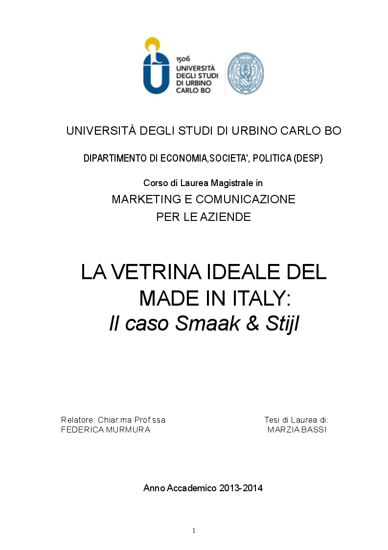 Anteprima della tesi: La fiera, vetrina ideale del Made in Italy: il caso Smaak & Stijl, Pagina 1
