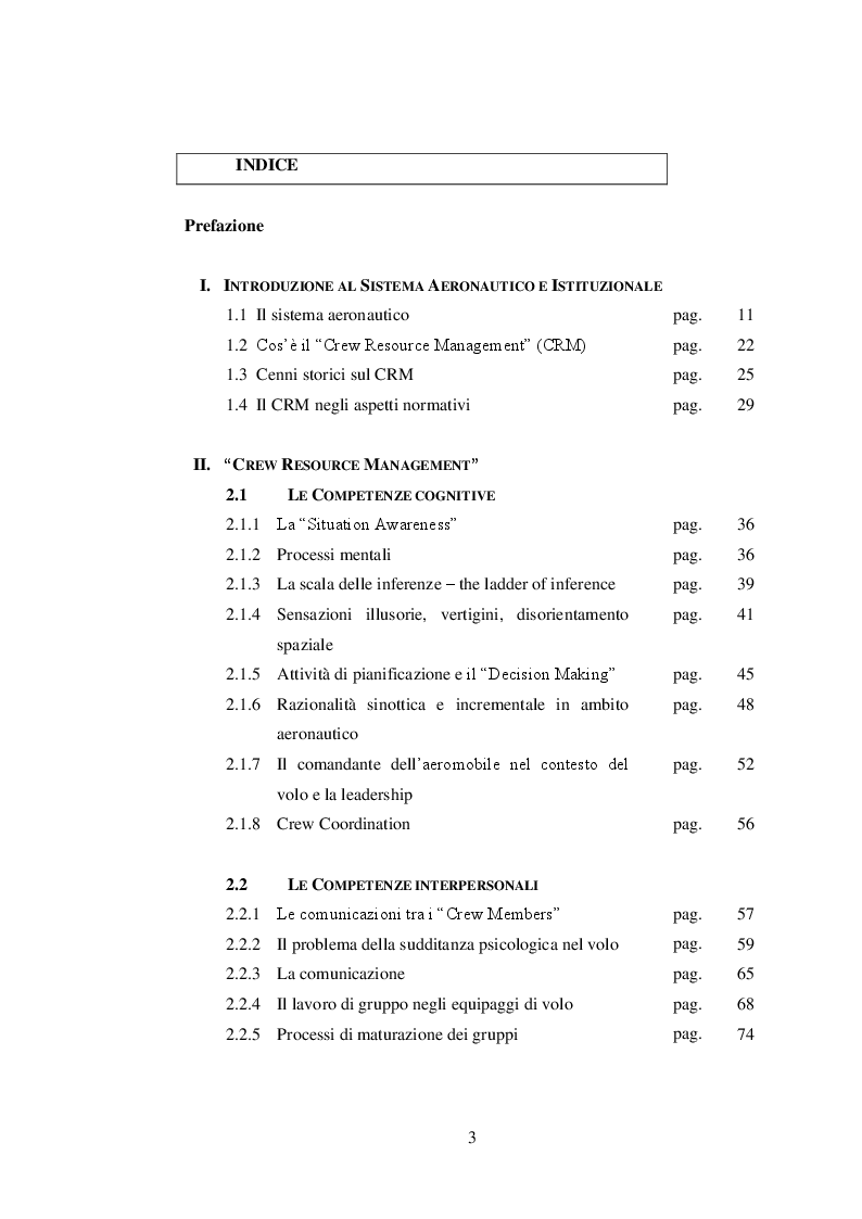Indice della tesi: Crew Resource Management, gestione degli equipaggi di volo nel servizio aereo di polizia, Pagina 1