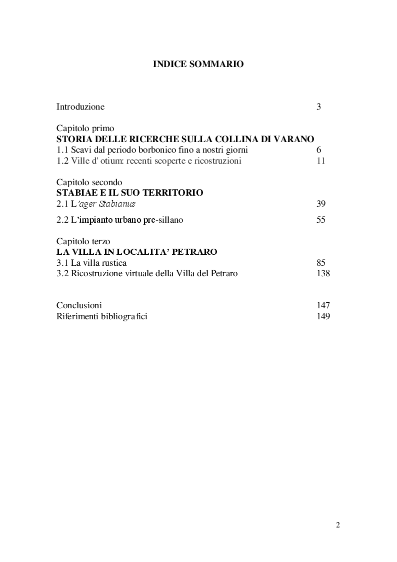 Indice della tesi: La villa rustica in località Petraro nell'Ager Stabianus, Pagina 1