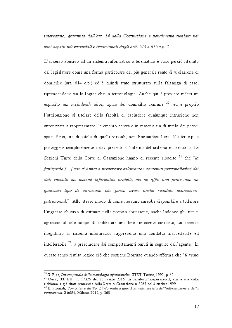Estratto dalla tesi: L'accesso abusivo ad un sistema informatico o telematico