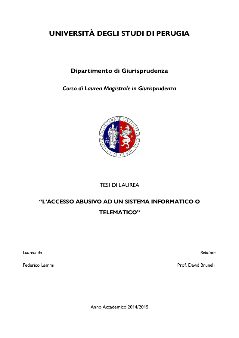 Anteprima della tesi: L'accesso abusivo ad un sistema informatico o telematico, Pagina 1