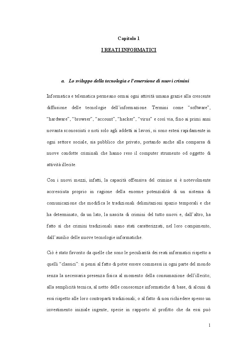 Anteprima della tesi: L'accesso abusivo ad un sistema informatico o telematico, Pagina 5