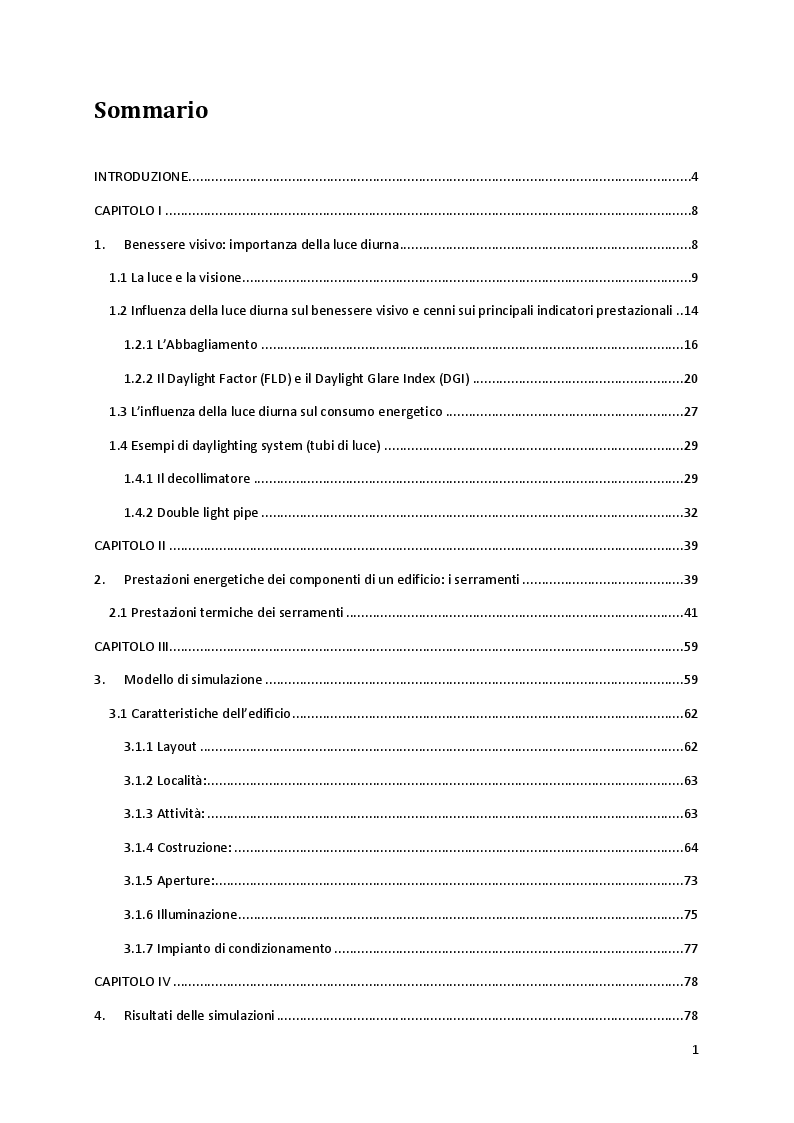 Indice della tesi: Daylighting: analisi energetica del sistema finestra, Pagina 1