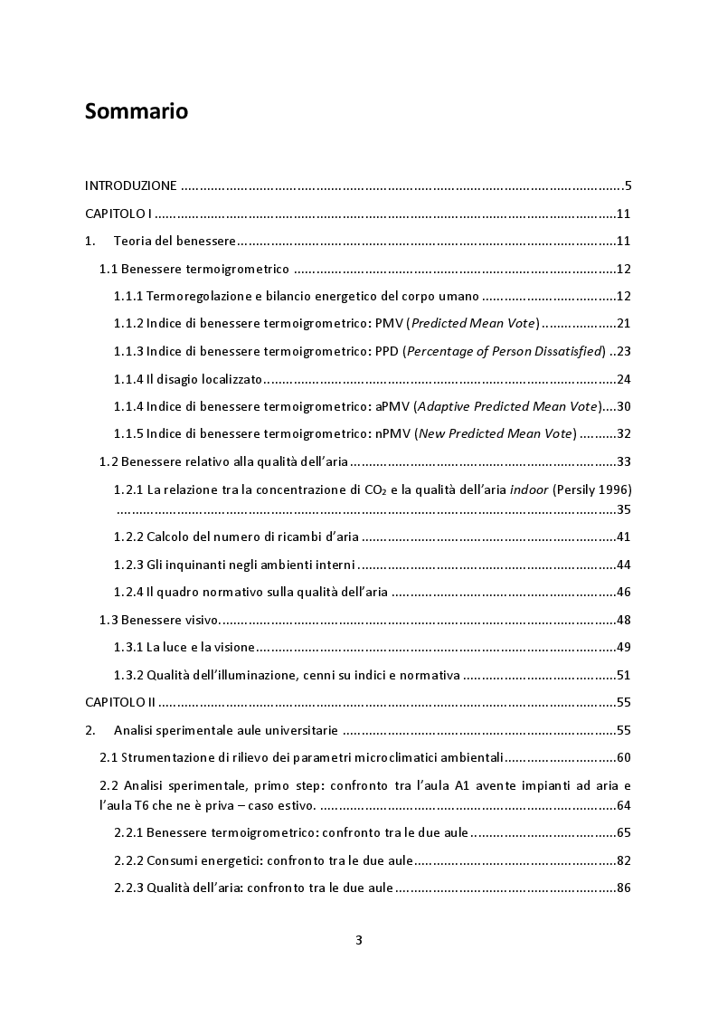 Indice della tesi: Benessere ambientale indoor (IEQ): studio sperimentale sulla percezione soggettiva degli occupanti, Pagina 1