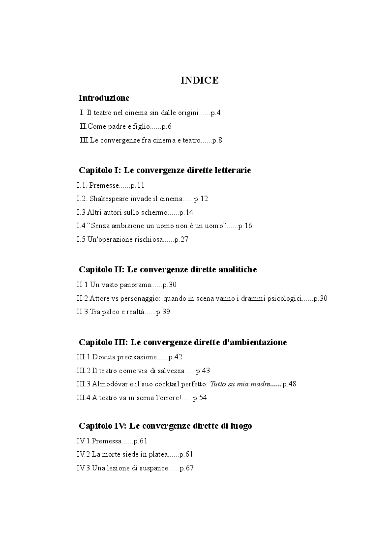 Indice della tesi: Il cinema e le convergenze teatrali, Pagina 1
