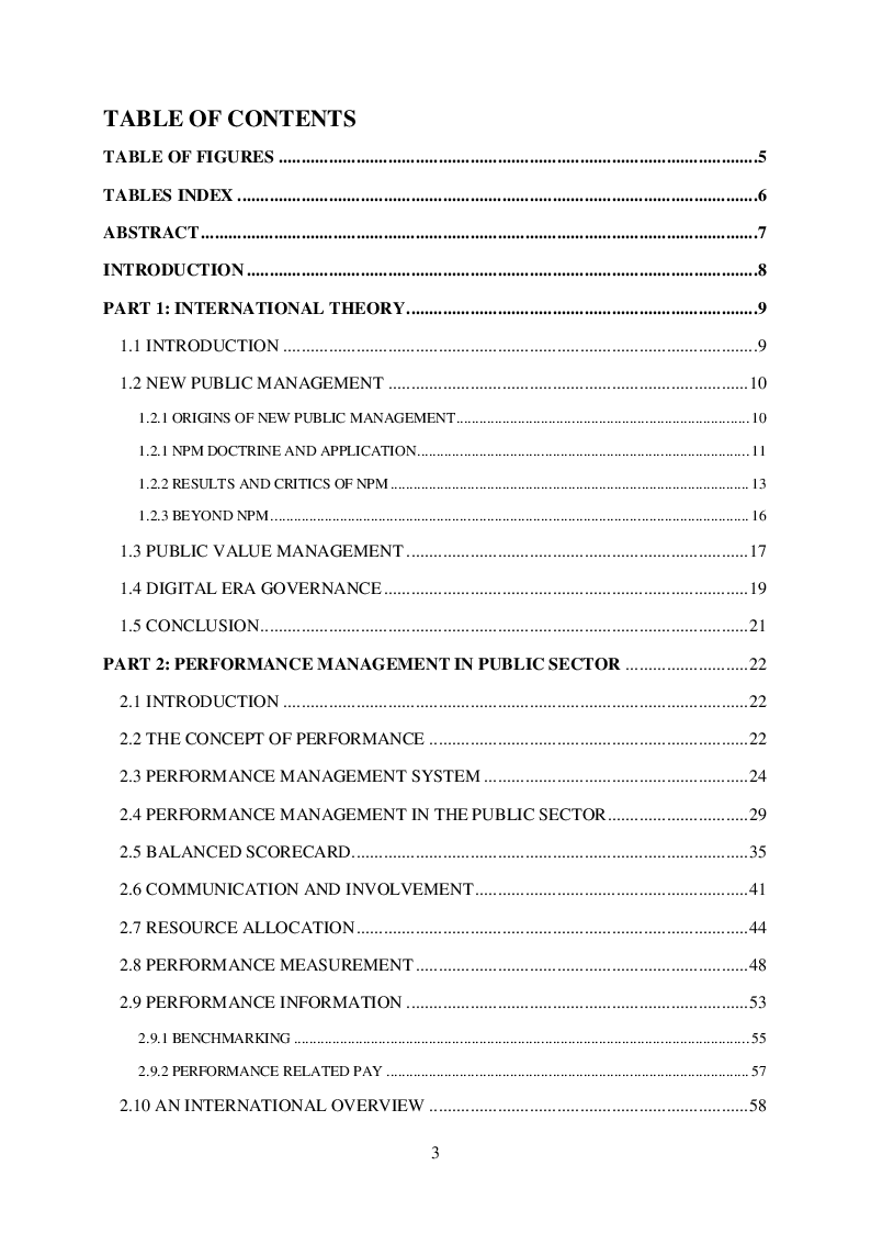 Indice della tesi: Performance management in public administration: an Italian overview, Pagina 1