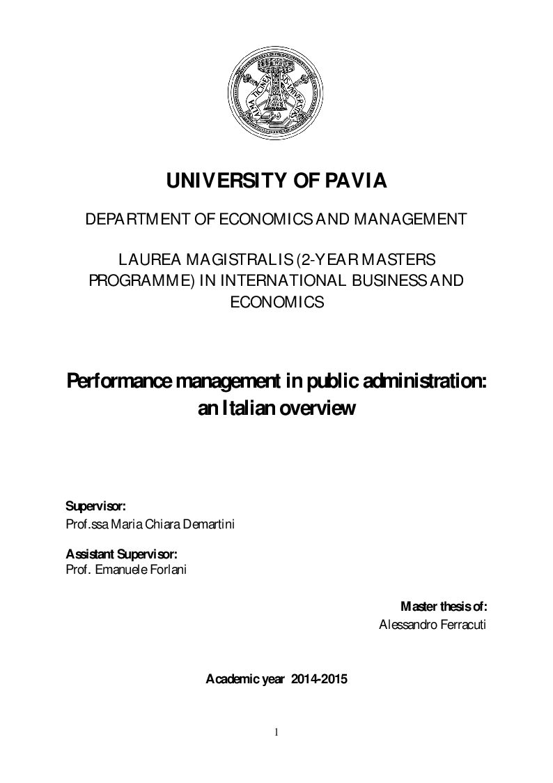 Preview of the thesis: Performance management in public administration: an Italian overview, Page 1
