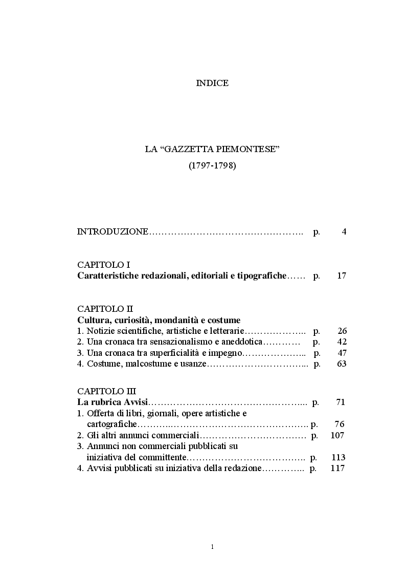 Indice della tesi: La ''Gazzetta piemontese'' (1797-1798), Pagina 1