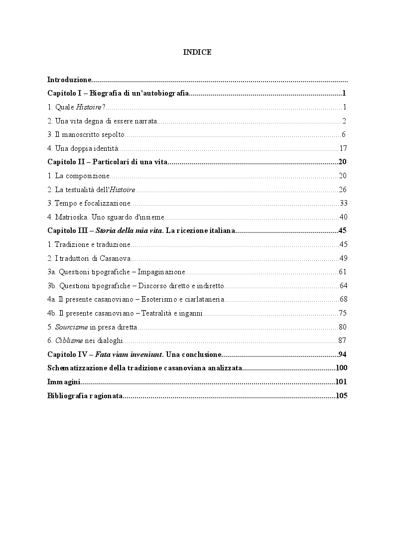 Indice della tesi: FATA VIAM INVENIUNT - Tradizione, traduzione e ricezione dell'Histoire de ma vie di Giacomo Casanova, Pagina 1