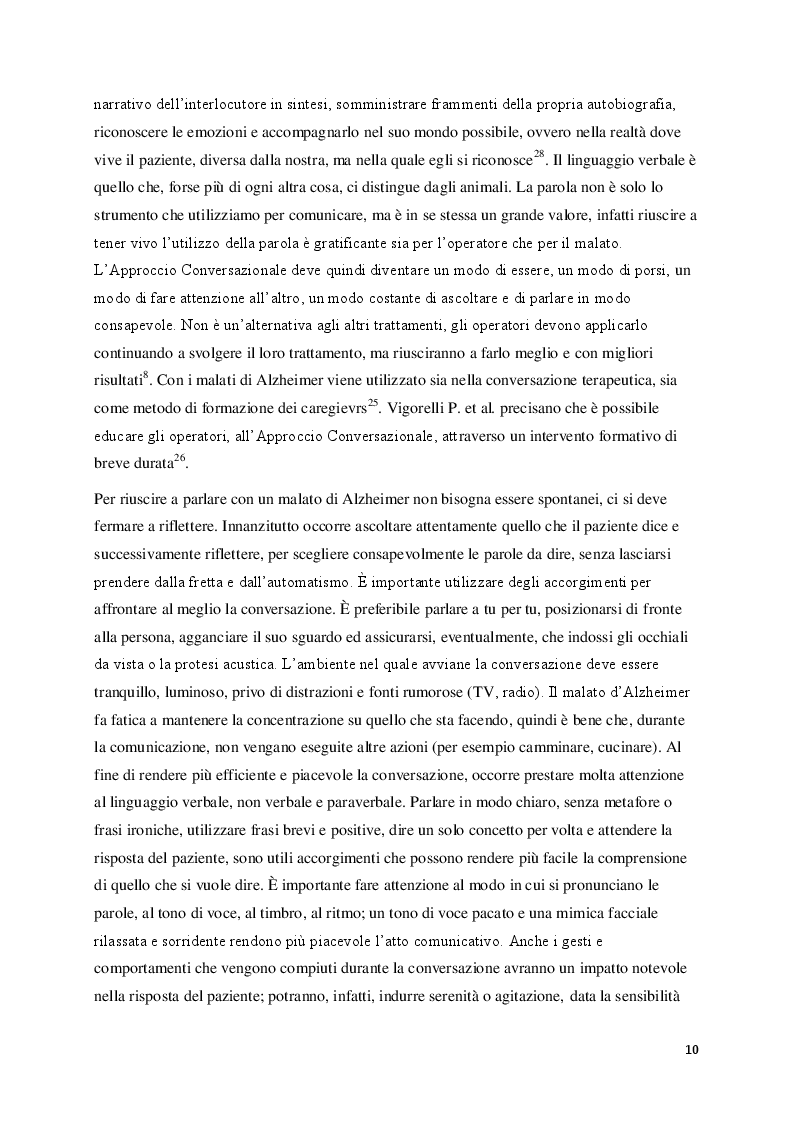 Estratto dalla tesi: Educare a comunicare con i pazienti con Alzheimer: programma di formazione per gli operatori sanitari.Uno studio basato sull’Approccio Conversazionale.