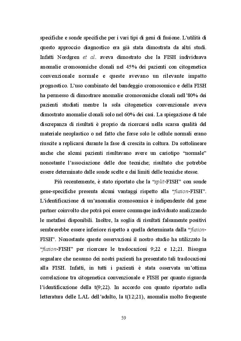 Estratto dalla tesi: Anomalie cromosomiche criptiche nella leucemia acuta linfoblastica a cellule B