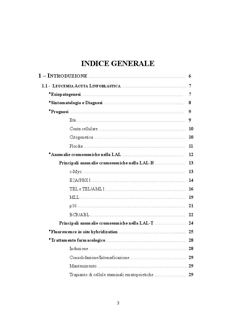 Indice della tesi: Anomalie cromosomiche criptiche nella leucemia acuta linfoblastica a cellule B, Pagina 1