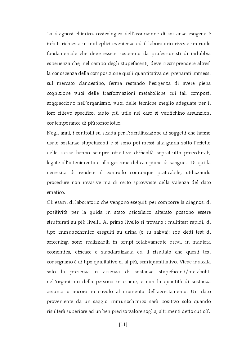 Estratto dalla tesi: Guida sotto l’effetto della droga cannabis: il ruolo del laboratorio di analisi chimico-tossicologiche