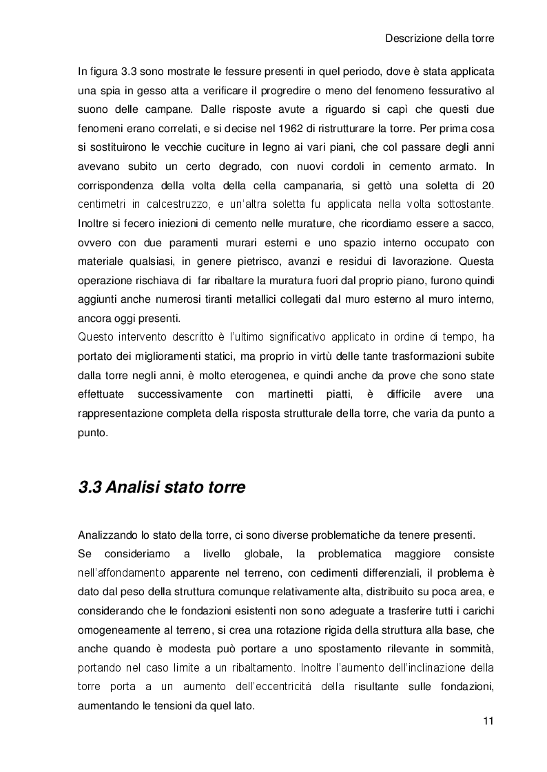 Estratto dalla tesi: Analisi dei dati di monitoraggio e del comportamento strutturale della Torre Civica di Portogruaro