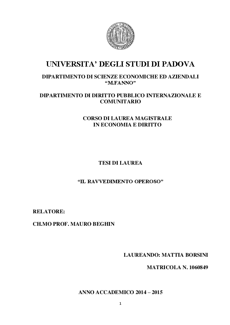 Anteprima della tesi: Il ravvedimento operoso, Pagina 1