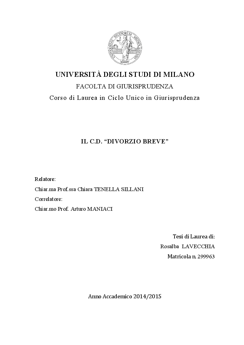 Anteprima della tesi: Il c.d. divorzio breve, Pagina 1