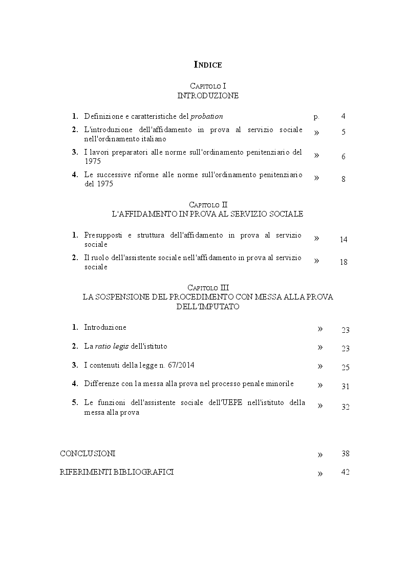 Indice della tesi: Il ruolo dell'assistente sociale nella probation, Pagina 1