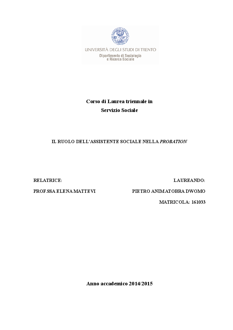 Anteprima della tesi: Il ruolo dell'assistente sociale nella probation, Pagina 1