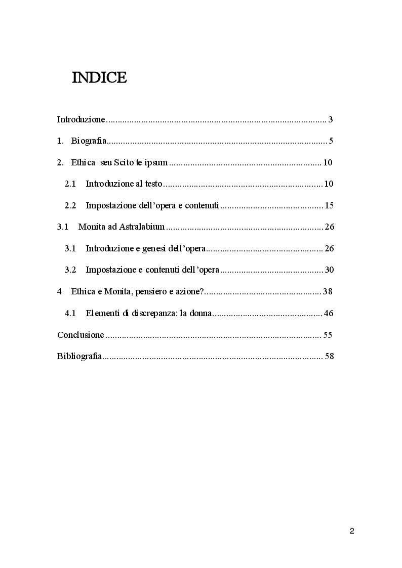 Indice della tesi: Il testamento spirituale di Pietro Abelardo, Monita ad Astralabium ed Ethica a confronto, Pagina 1