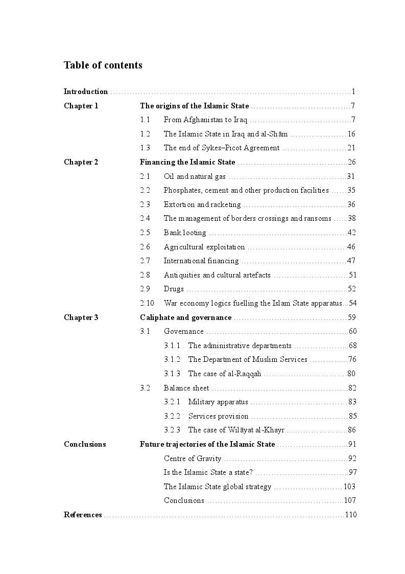 Indice della tesi: The Islamic State, development and economic trajectories, Pagina 1