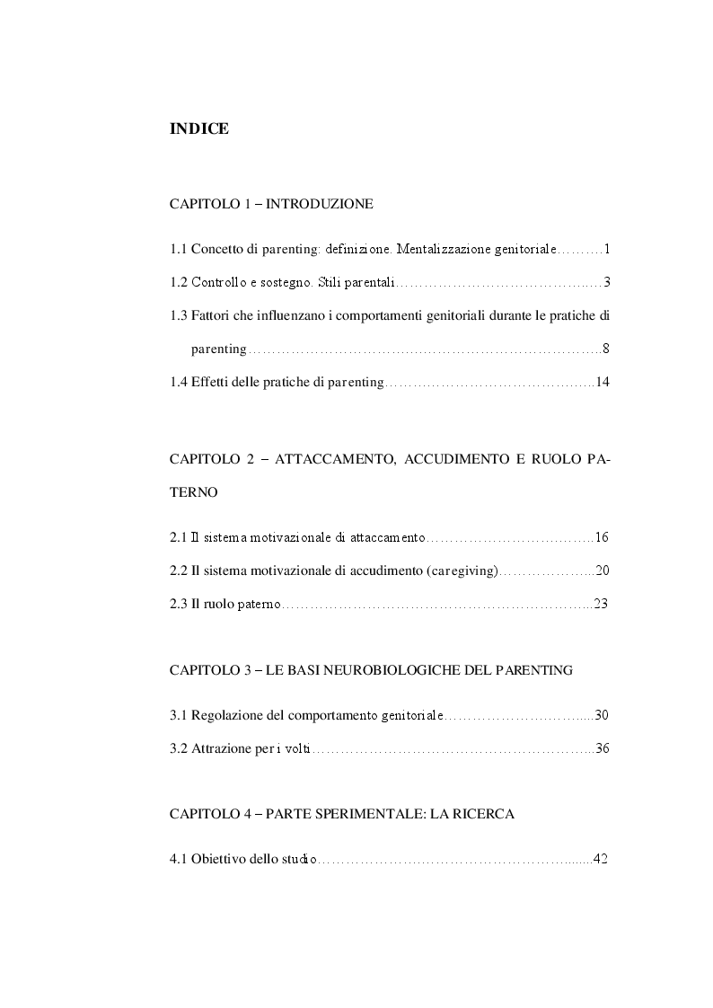 Indice della tesi: Aspetti inconsapevoli della risposta ai volti infantili, Pagina 1