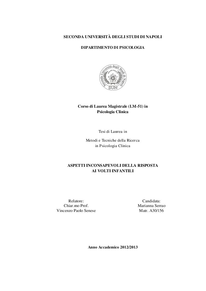 Anteprima della tesi: Aspetti inconsapevoli della risposta ai volti infantili, Pagina 1