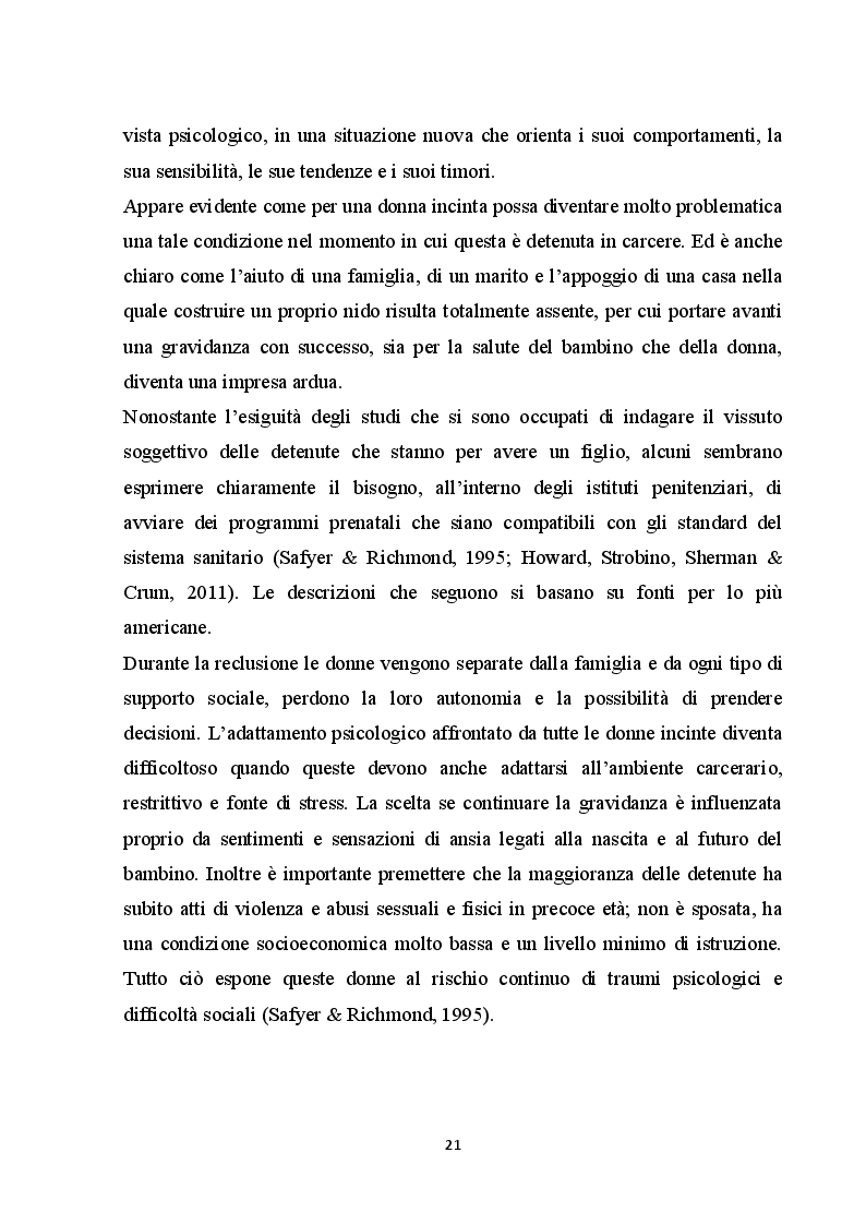 Estratto dalla tesi: Madri e bambini in carcere:dimensioni psicologiche dell'esperienza di co-detenzione