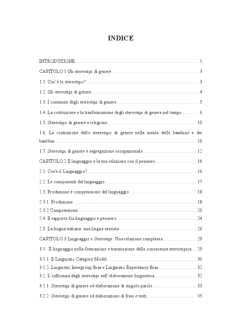 Indice della tesi: Quando lui è estetista e lei è camionista: Influenza degli stereotipi di genere sull’elaborazione frasale., Pagina 1
