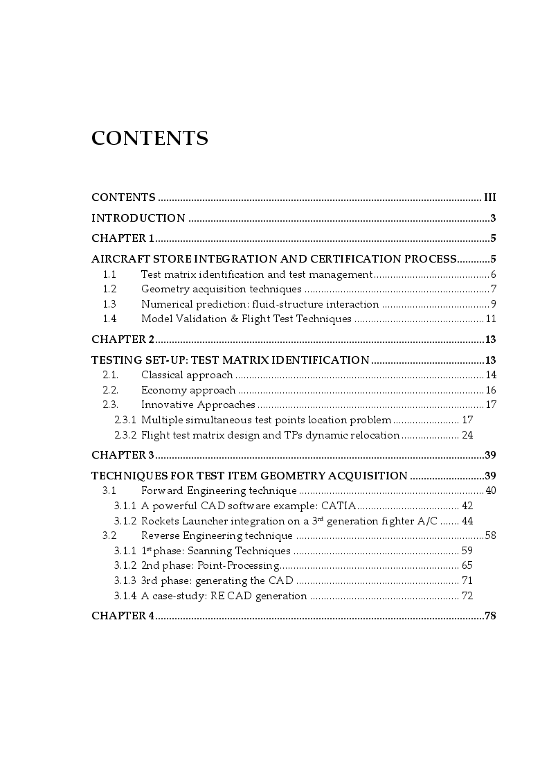 Indice della tesi: Experimental Flight Test Management. Optimization procedures and flight test techniques, Pagina 1