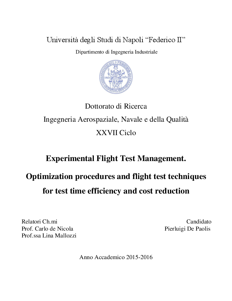 Anteprima della tesi: Experimental Flight Test Management. Optimization procedures and flight test techniques, Pagina 1