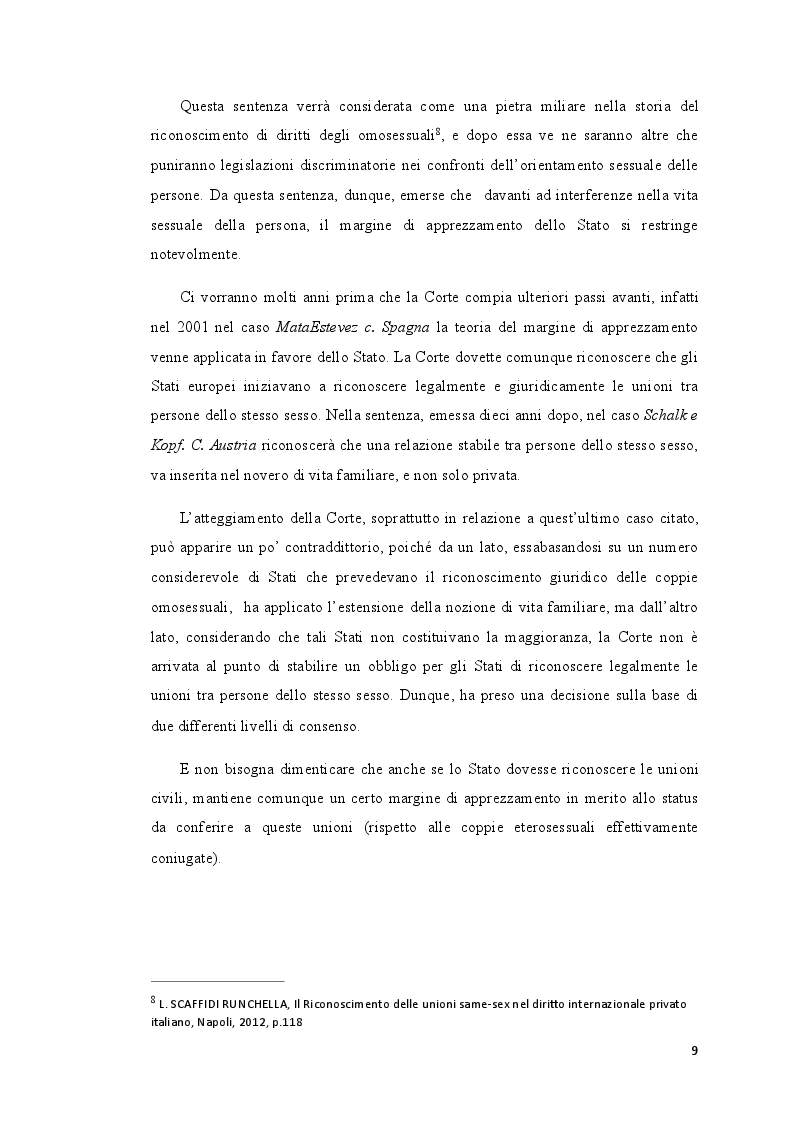 Estratto dalla tesi: I diritti delle coppie omosessuali nella giurisprudenza della Corte di Strasburgo
