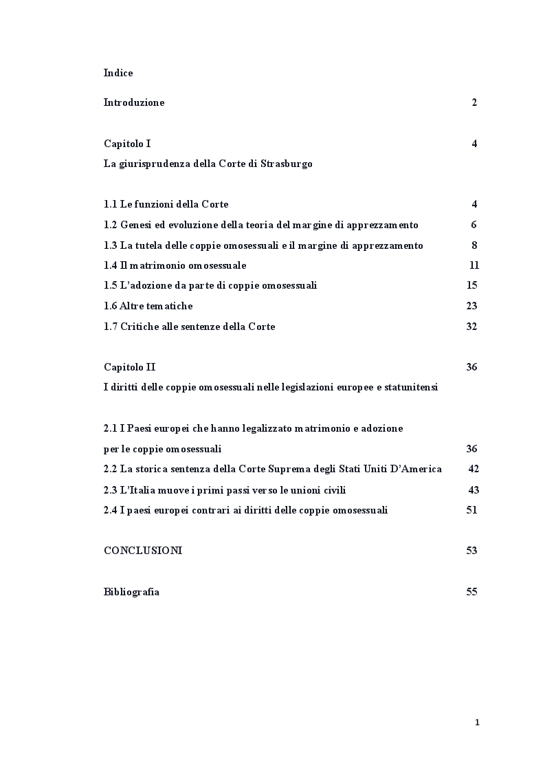 Indice della tesi: I diritti delle coppie omosessuali nella giurisprudenza della Corte di Strasburgo, Pagina 1