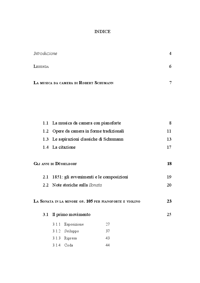 Indice della tesi: La sonata op.105 per pianoforte e violino di Robert Schumann - Un'analisi per l'interpretazione, Pagina 1