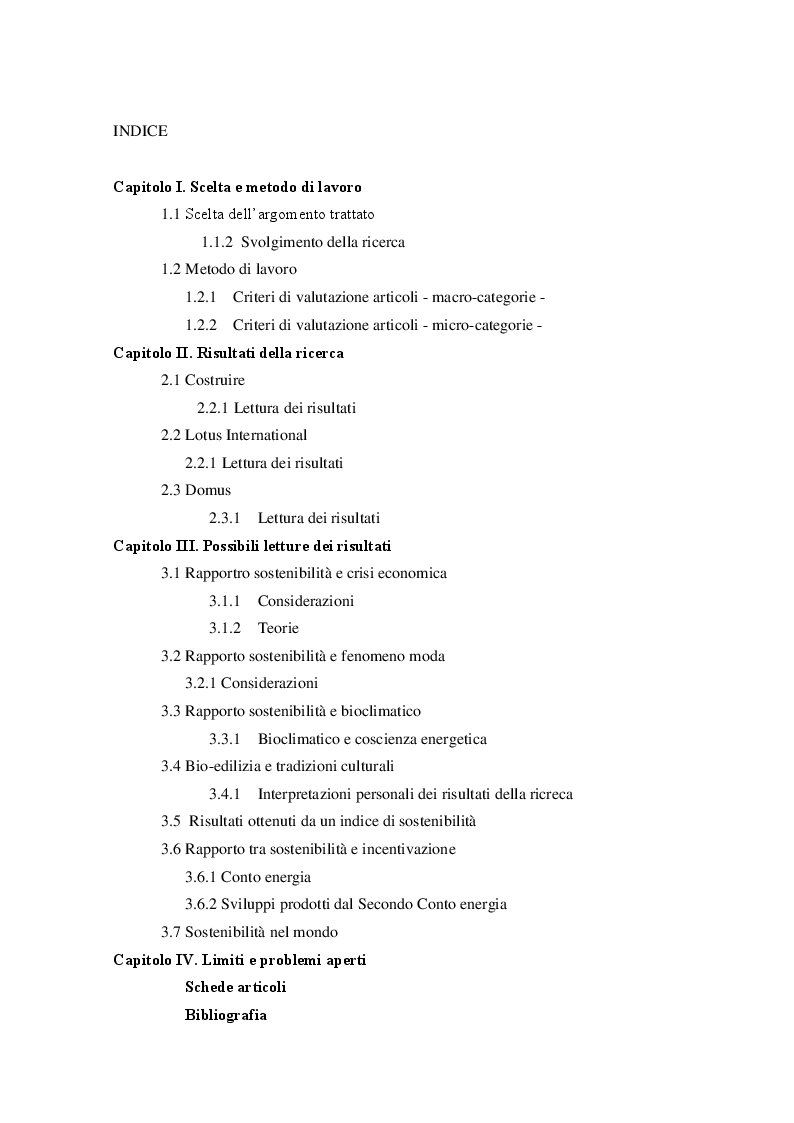 Indice della tesi: La sostenibilità in architettura attraverso la sua trattazione sulle riviste di settore, Pagina 1