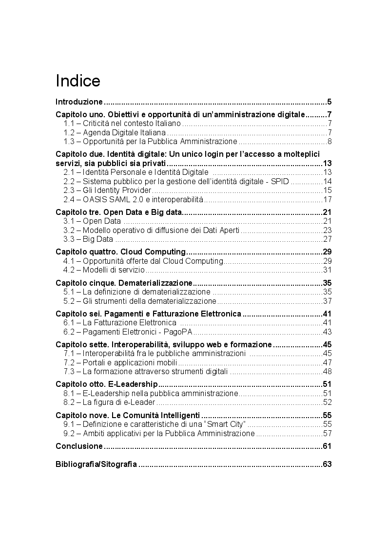 Indice della tesi: Digitalizzazione della pubblica amministrazione, Pagina 1
