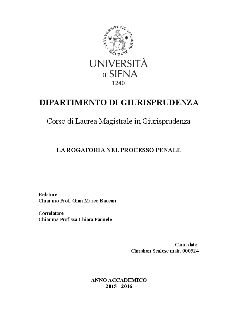 Anteprima della tesi: La Rogatoria nel Processo Penale, Pagina 1