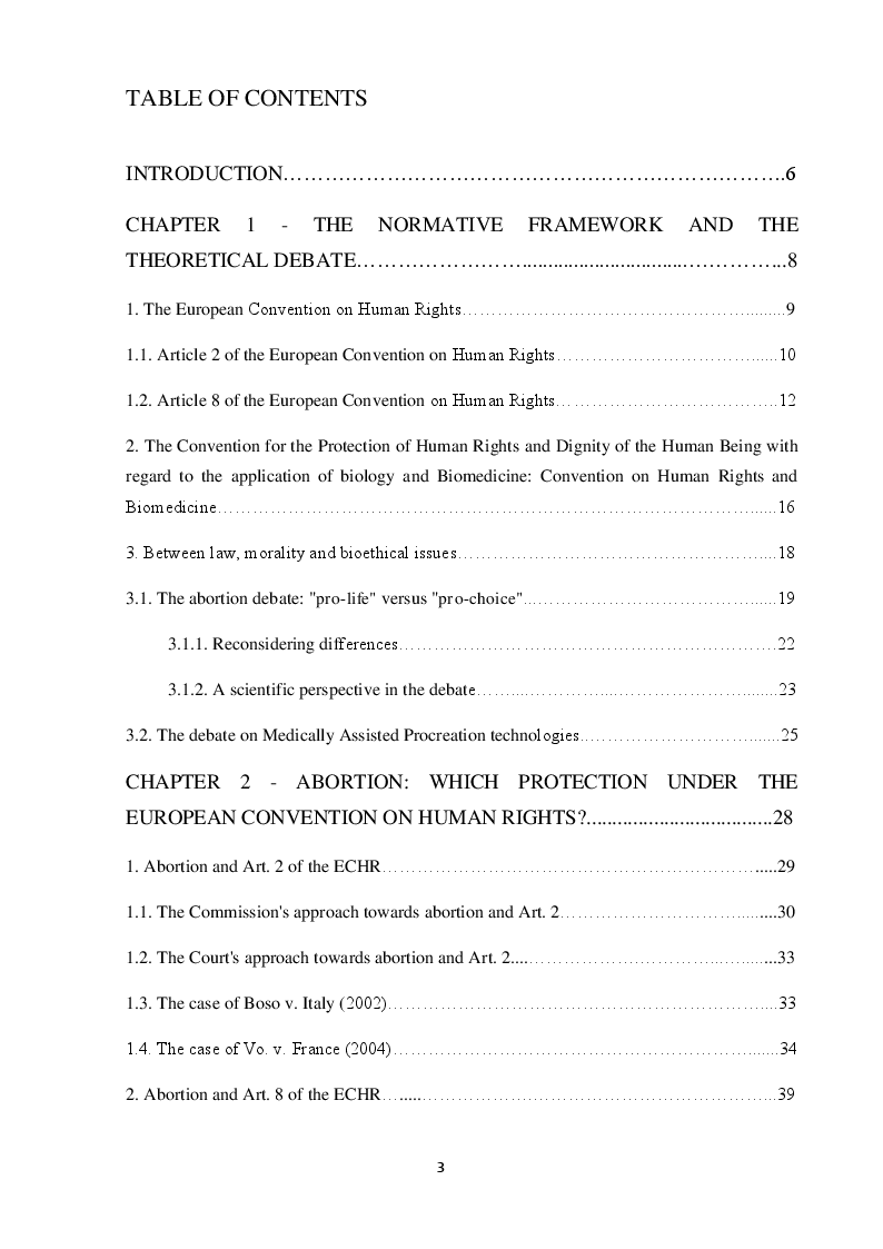Indice della tesi: Reproductive rights before the European Court of Human Rights: States' discretion or European supervision?, Pagina 1
