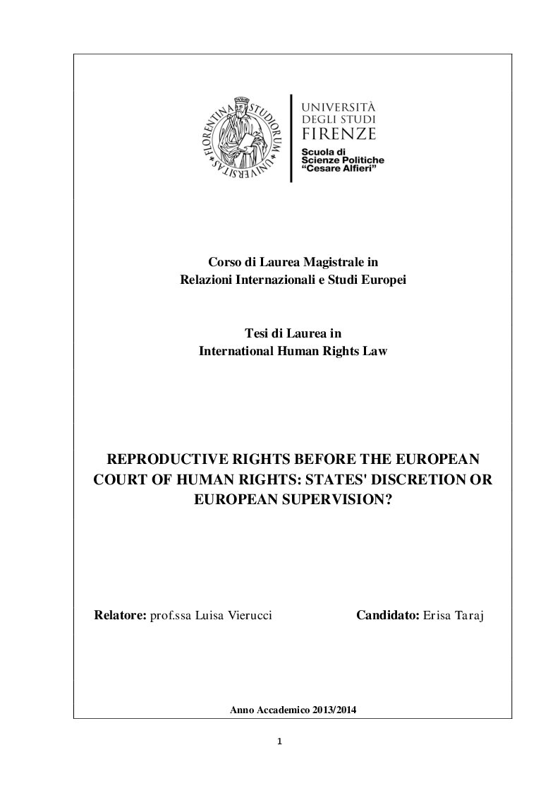 Anteprima della tesi: Reproductive rights before the European Court of Human Rights: States' discretion or European supervision?, Pagina 1