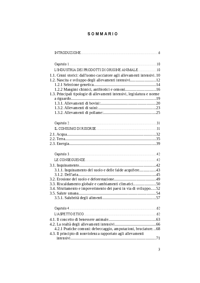 Indice della tesi: Impatto socio-ambientale dei prodotti di origine animale, Pagina 1