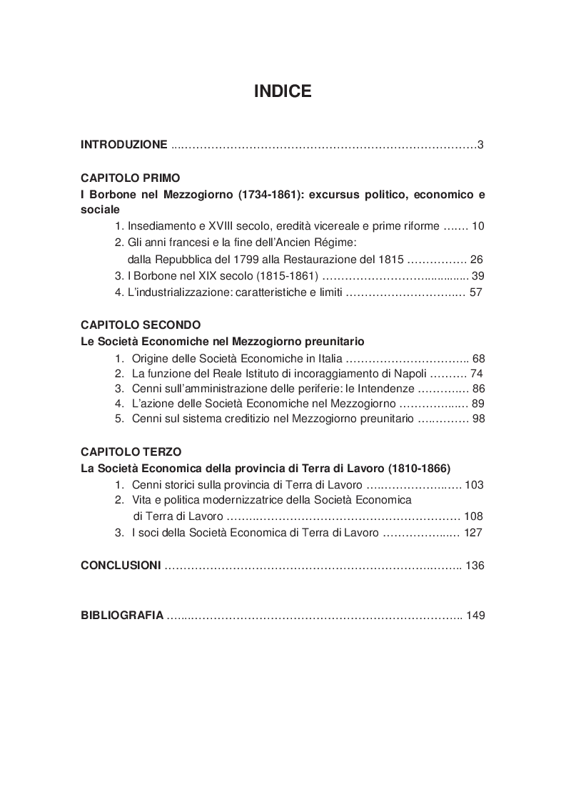 Indice della tesi: L'economia del Mezzogiorno preunitario: le Società Economiche e la provincia di Terra di Lavoro, Pagina 1
