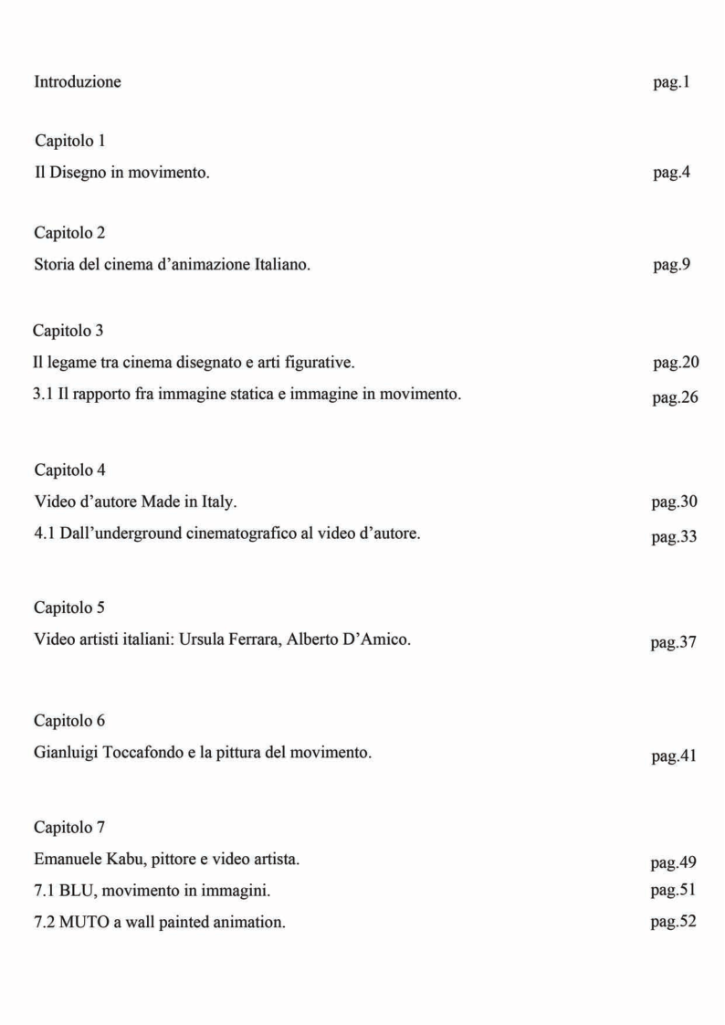 Indice della tesi: Dalla matita al mouse: il Disegno in movimento, Pagina 1
