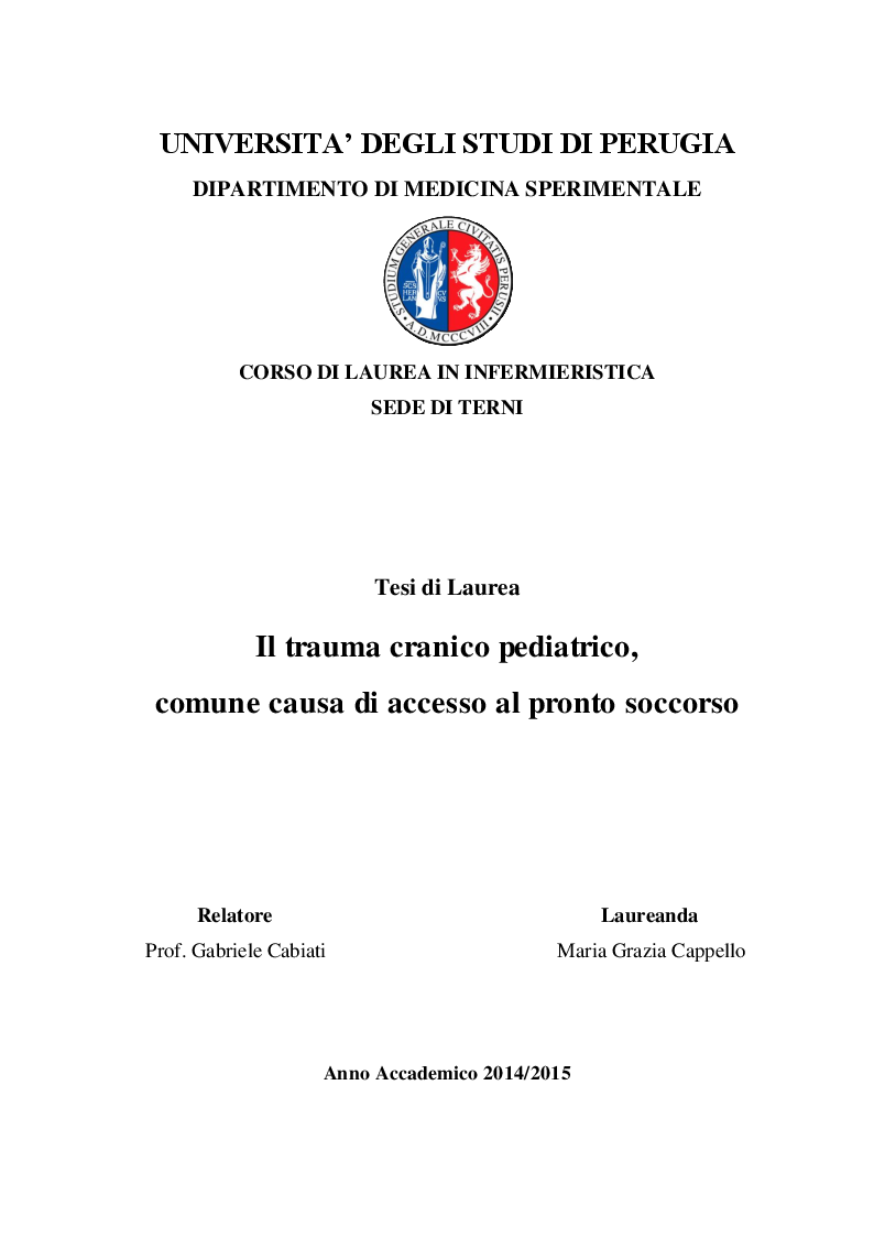 Anteprima della tesi: Il trauma cranico pediatrico, comune causa di accesso al pronto soccorso, Pagina 1