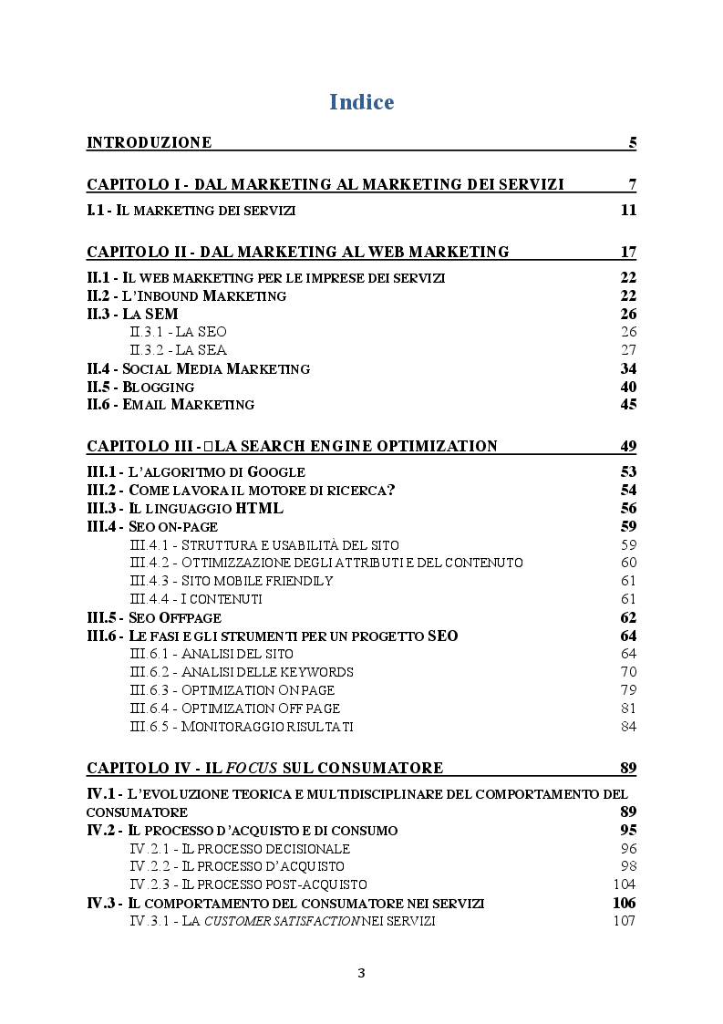 Indice della tesi: La SEO e gli strumenti del Web Marketing: il punto di vista delle aziende, Pagina 1