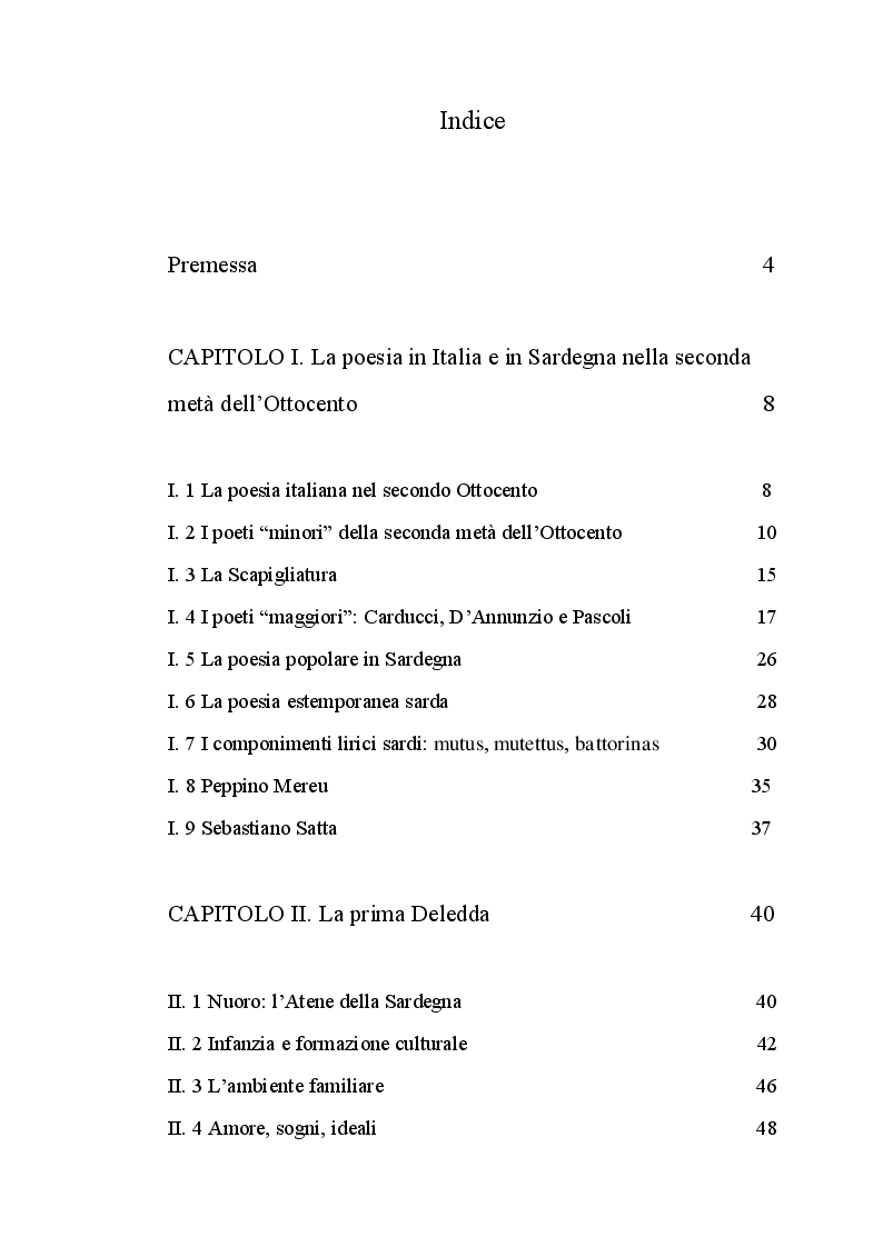 Indice della tesi: I versi dimenticati: uno studio sulla poesia della prima Deledda, Pagina 1