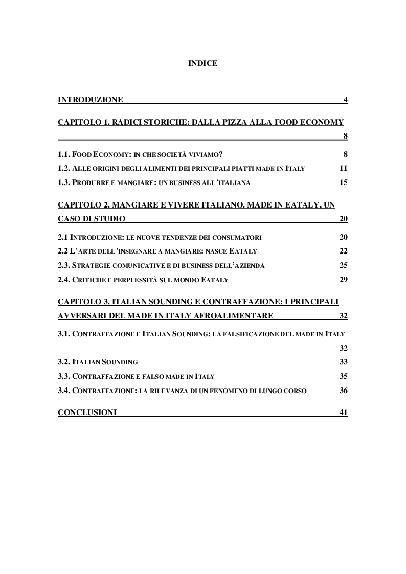 Indice della tesi: Made in Eataly: radici storiche, brand e qualità, Pagina 1